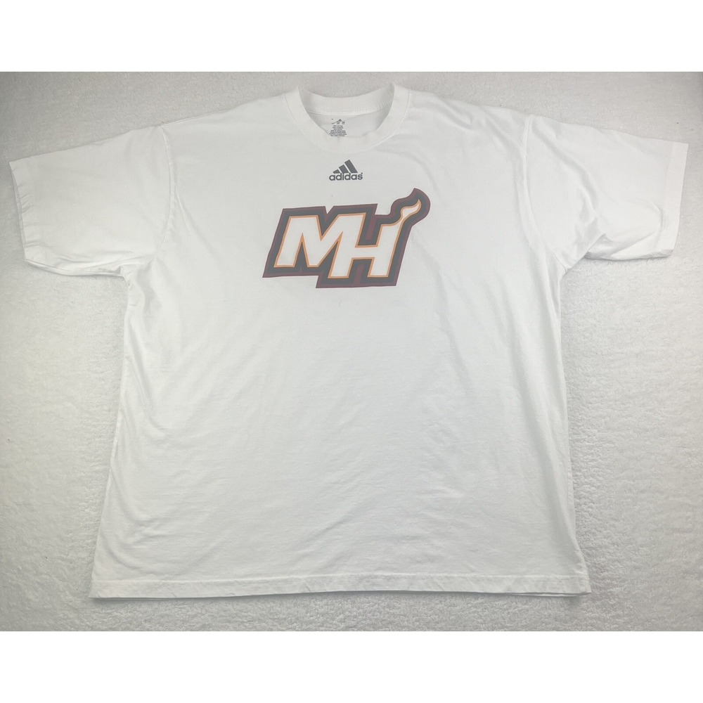 Miami Heat T-Shirt‎ Mens Size 2XL XXL White Adidas Crew Neck White